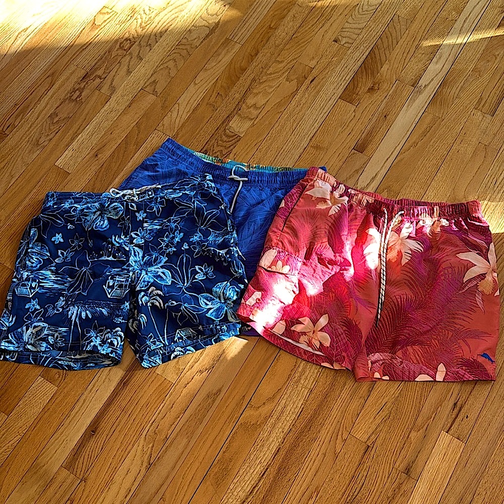All three men’s swimsuits.  Tommy Bahama.  Trunks. Bathing suit.